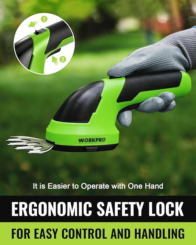 WORKPRO Cordless Grass Shear & Shrubbery Trimmer - 2 in 1 Handheld 7.2V Electric Grass Trimmer Hedge Shears/Grass Cutter Rechargeable Lithium-Ion Battery and Type-C Cable Included