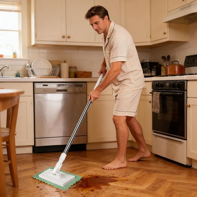 Snap Grip Mini Mop, Zero Touch Mini Mops, Retractable Gap Dust Cleaner Flat Mops with Locking Head & Sweeping Cloths, 100cm Long Handle Mopping Sweeper Stick for Multi Cleaning (1*mop+20*Cloth)