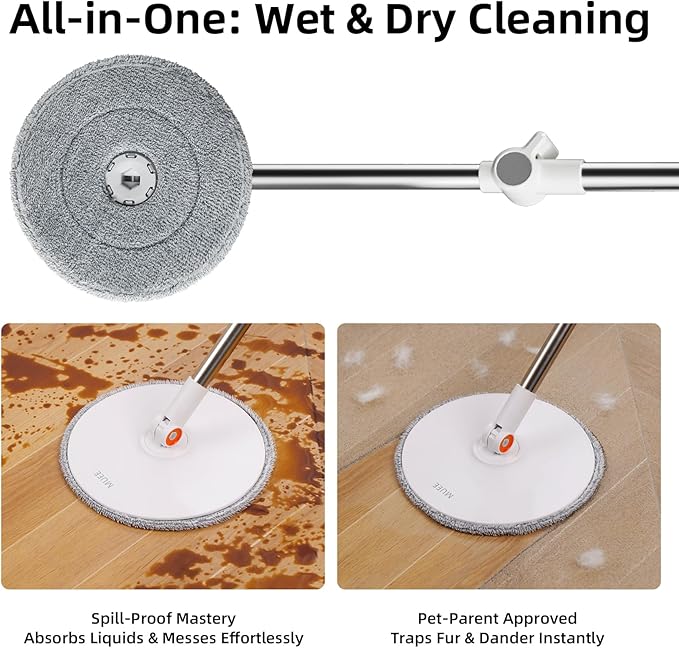 3-in-1 Precision Spin Mop & Bucket System, 71” Extra-Long Handle, Clean-Water Separation, 3 Specialized Heads for Baseboards & Corners, Compact for Hardwood & Micro-Porous Floors