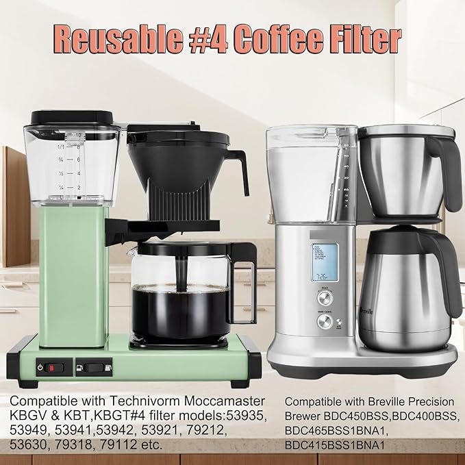 #4 Coffee Filter Stainless Steel, fit for Technivorm Moccamaster KBGV, KBT,KBGT Reusable Coffee Dripper For Breville Precision Brewer Double Mesh Filter