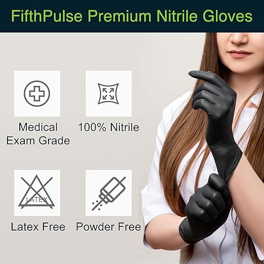 Black Gloves Disposable Latex Free X Large, 50 Count - Medical and Dental Grade Surgical Gloves - Powder Free Nitrile Gloves X Large - 3 Mil Thickness