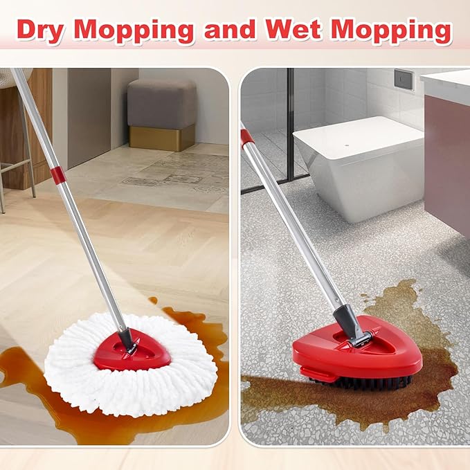 Mop Heads for O Cedar EasyWring 1 Tank System Mop Heads Replacements, Full Set with 1 Base + 1 OCedar Scrubber Mop Head + 3 Spin Mop Replacement Heads, All-in-One Cleaning Kit for Home& Kitchen