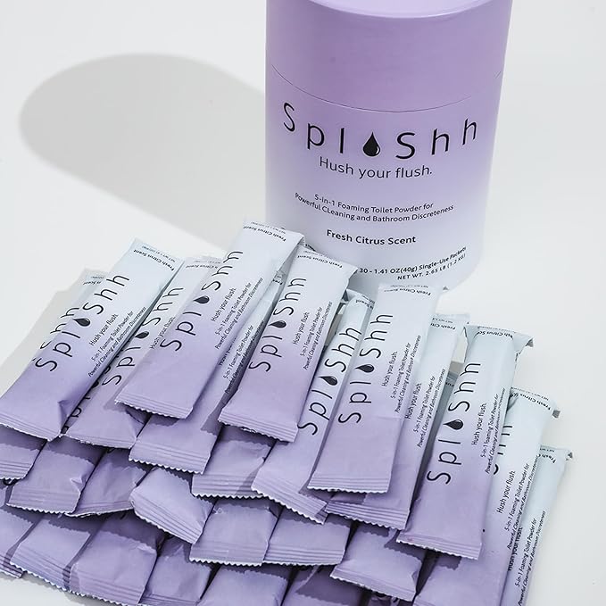 SplaShh 5 in 1 Foaming Toilet Bowl Cleaner, 30 Powder Packets, Fresh Citrus Scent, No Harsh Chemicals, Easy Clean, Replaces Sprays, Pods & Tablets, Stain & Odor Remover, Convenient Pouches
