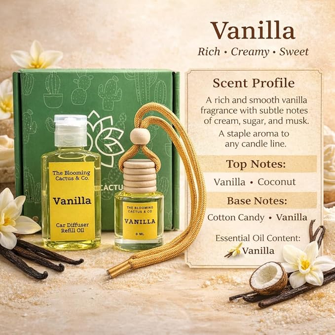 Car Diffuser with Refill included | Car scented on the go | Car Air Freshener Hanging | Long Lasting Fragrance | Phthalate Free Fragrance. (Vanilla)