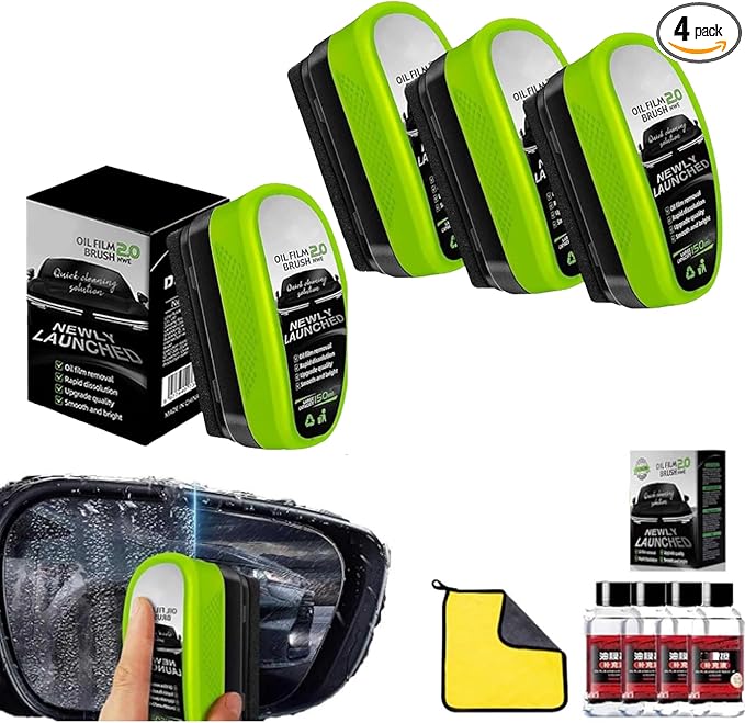 Automotive Oil Film Cleaning Brush, Windshield Cleaner - No Scrubbing Required, 120ml Car Windshield Cleaner, Removes Oil Film & Grime in Seconds, Crystal-Clear View in Any Weather (4, Pcs)