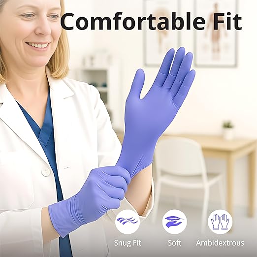 Disposable Nitrile Exam Gloves, 3mil, XL, Box of 100, Violet Nitrile Gloves Disposable Latex Free for Medical, Cleaning, Cooking & Esthetician, Food-Safe, Powder-Free, Purple, Non-Sterile