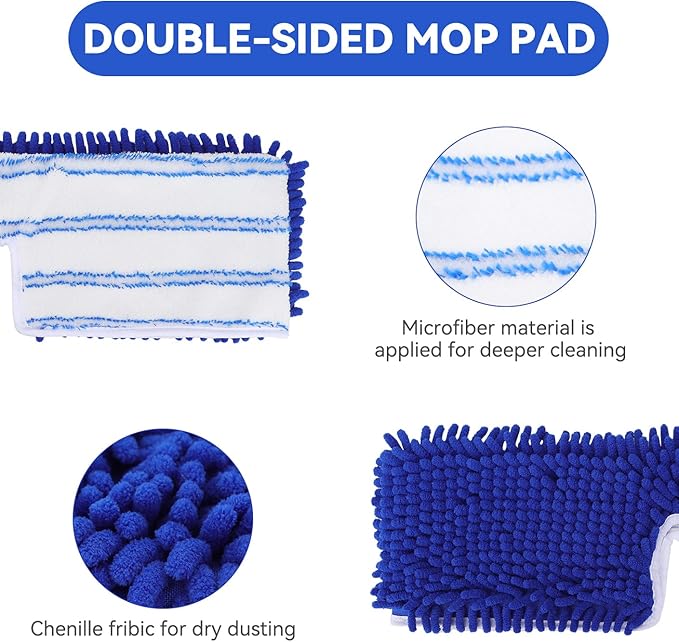 Mop Heads Replacements Compatible with Cedar Dual-Action Flip Mop - Chenille Double Sided Replace Pads for Dry/Wet Use - Washable Dust Mop Refills, 5 Chenille-Microfiber Double Sided pad