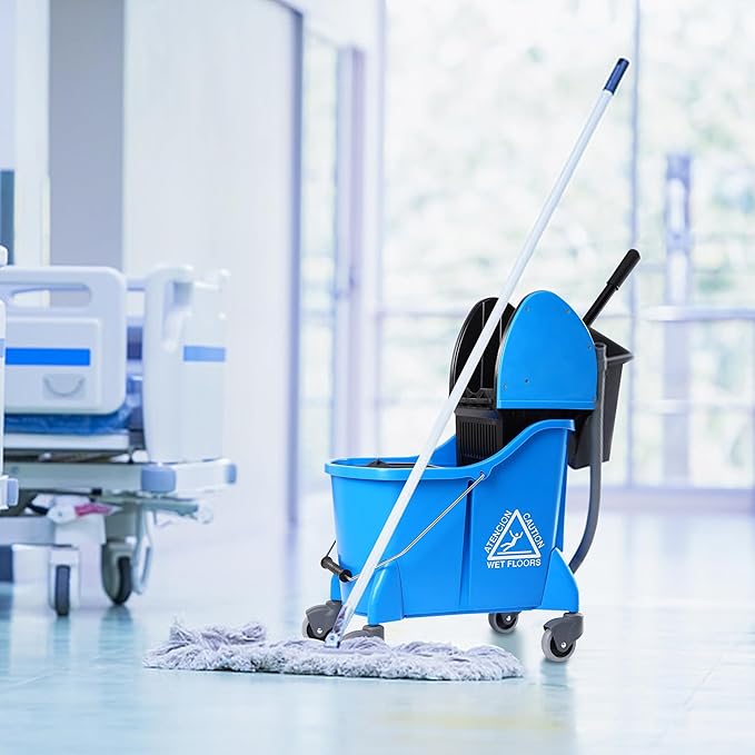 Mop Bucket with Wringer, Mop Bucket Separate Dirty Water for Floor Cleaning with Drain Pipe &Storage Bucket, Blue