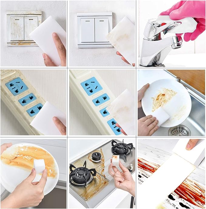 Magic Sponge Eraser, 50 Pack Melamine Sponge Sheets Foam in Bulk, All-Purpose Large Kitchen Dish Cleaning Pads, White Nano Scrub Non-Scratch Cleaner for Household, Bathroom, Wall