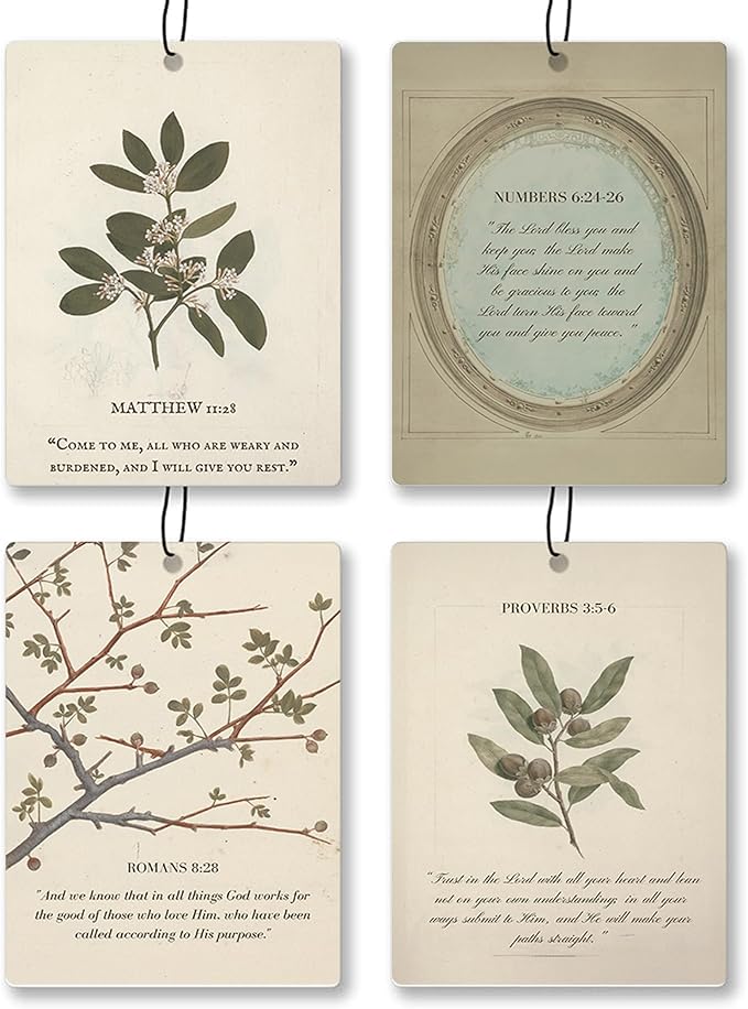 Vintage Floral Christian Car Air Freshener 4 Pcs - Retro Flowers Bible Verse Religious Hanging Air Freshener 4 Pcs for Cars Closet Drawer Books, Car Accessories Mirror Decor for Women Girls