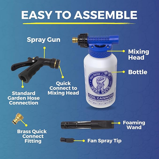 Coil Cannon | AC Coil Cleaner Automatic Foaming Mixing Sprayer | Compatible with All Cleaners & Chemicals | 5 Dilution Ratios