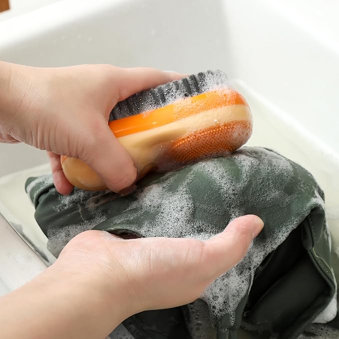 Laundry Stain Brush Two-Side Soft Bristle Scrub Brush for Stain Removal Silicone Household Clothes Washing Brush Dual-use Scrubbing Brush for Clothes Underwear, 2 Pack (Blue and Orange)
