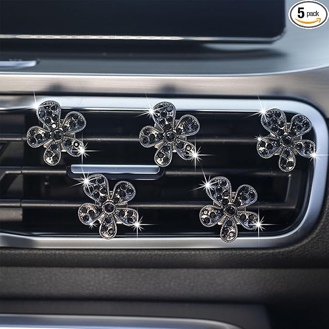 5 Pcs Car Vent Clip,Bling Flower Air Fresheners Vent Clips,Car Diffuser Rhinestone Car Interior Decoration Charm Accessories