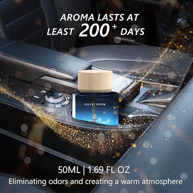 Car Air Freshener 50ML (1.7 FL OZ) Car Air Fresheners Diffuser, Amber Vanilla Fragrance Oil Car Air Freshner, 180+ days Long Lasting Car Perfume, Wooden Cup Design, Made in USA