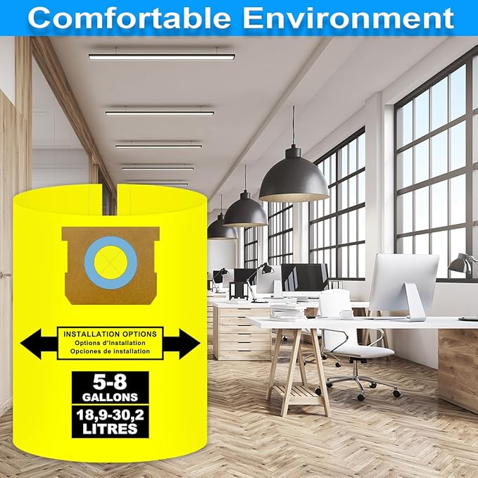 5-8 Gallon Bags for Shop Vac 5, 6, 8 Gallon, 90661, 90671, Type E, Type H, VF2004, VHBS, VDBS, 9066100, 9066133, 9067100 Vacuums, High-Efficiency Disposable Collection Filter Bag, Double Layer, 6 pack