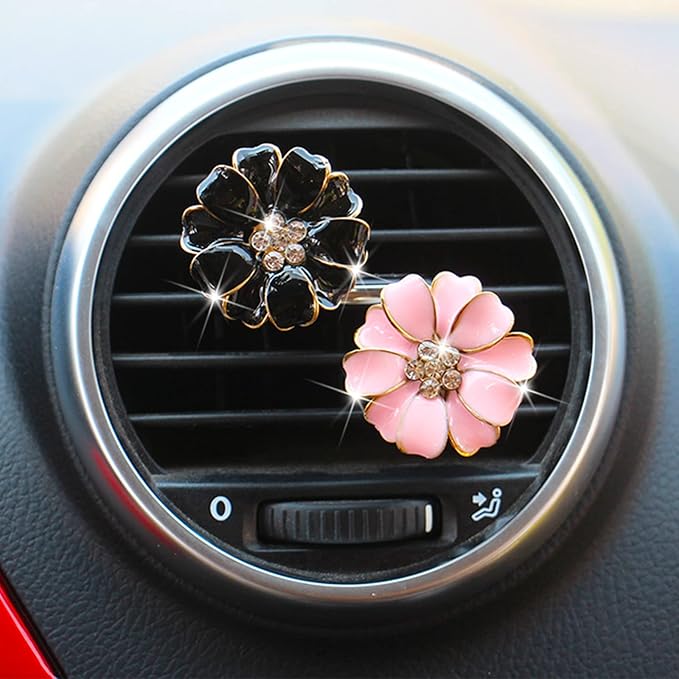2 Pieces Daisy Flower Air Vent Clip Cute Car Air Freshener Clip Bling Rhinestone Car Air Outlet Decorations Charm Car Inter Decor Accessories for Girls Women