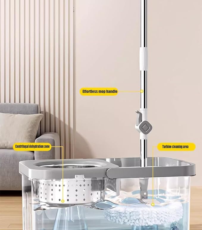 Spin Mop and Cleaning Bucket Set, Adjustable Handle Mop, Self-Twisting Mop Bucket, Cleaning Bucket with Mop Set for All Floors