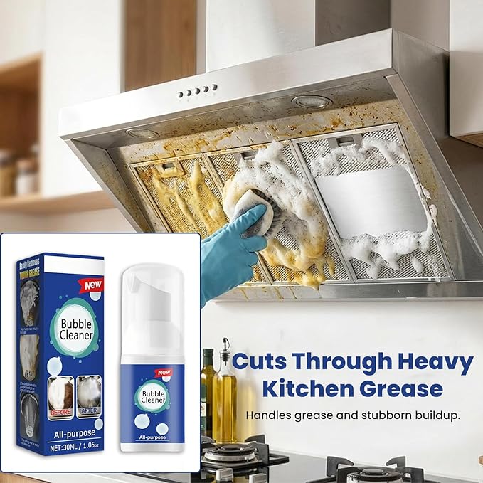 Foaming Heavy Oil Stain Remover, Rinse-Free Foam Cleaner Spray for Kitchen Grease, Multi-Surface All Purpose Cleaner for Stovetops, Countertops, Range Hoods & Sinks (100ml/3.4oz, 1-Pack)