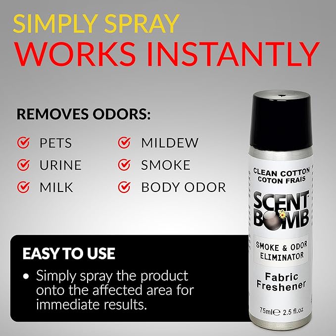 Scent Bomb, Concentrated Air Freshener, Fabric Freshener 2.5 oz Clean Cotton (2 pack)