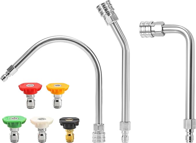 JOEJET Pressure Washer Extension Wand Stainless Steel, 30°, 90°, and 120° Curved Power Washer Wand with 5 Nozzle Tips, 1/4” Quick Connect, 4000 PSI