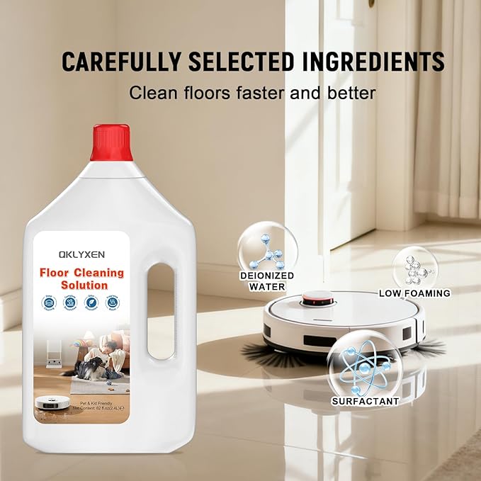 82FL OZ/2.42L Floor Cleaning Solution Compatible with Roborock (Q5/Q7/Q8/Q10/S7/S8/Saros 10R/F25/Qrevo Series), Floor Cleaner Refill for All Robot Vacuums & Cordless Wet Dry Vacuum with Mopping