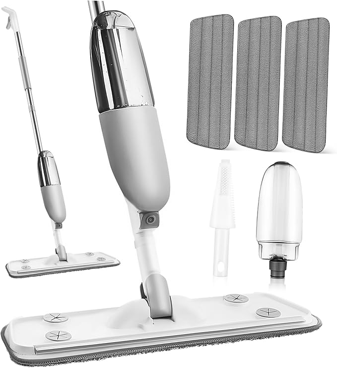 Wet Dry Microfiber Spray Mop with Rotating for Hardwood Tile and Laminate Floors Easy-Replace Pads Squeegee Function for Cleaning
