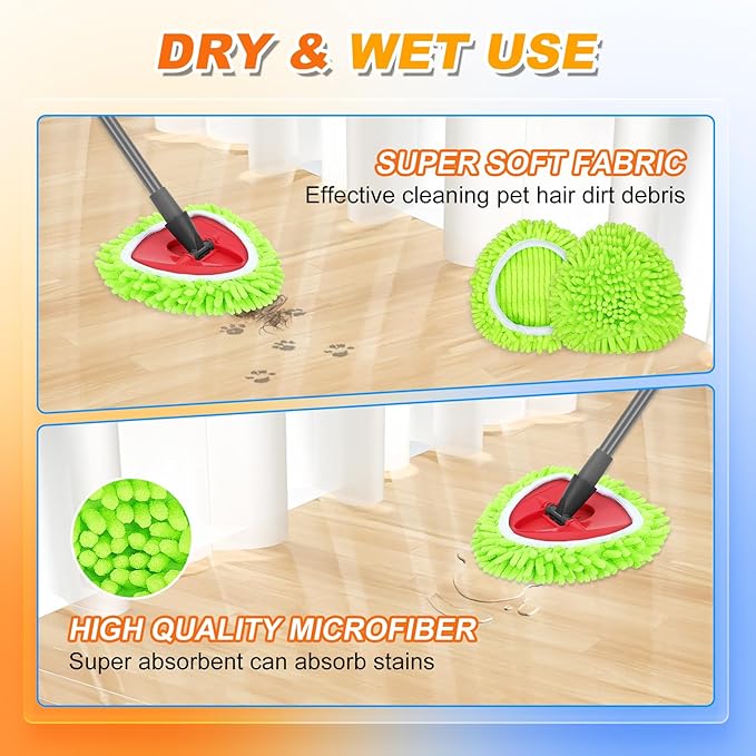 4 Pack Mop Pads Compatible with O-Cedar Easy Wring 1-Tank Spin Mop System, Replacement for Hardwood Floor Cleaning, Green
