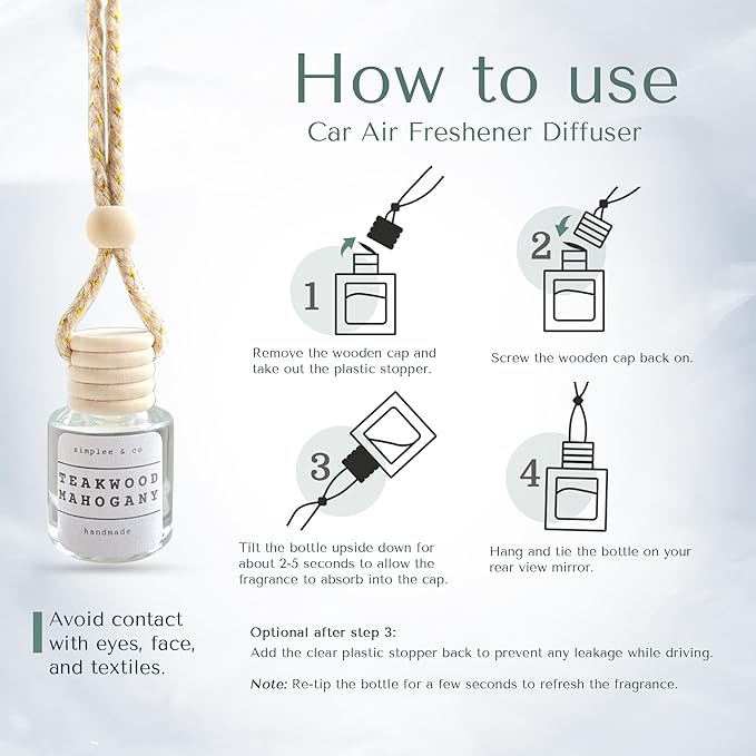 Teakwood and Mahogany Car Air Hanging Essential Oil Diffuser, Car Air Freshener Diffuser with Long Lasting Essential Oils, Aromatherapy Vehicle Diffuser, Long Lasting by Simplee Goods, Clear