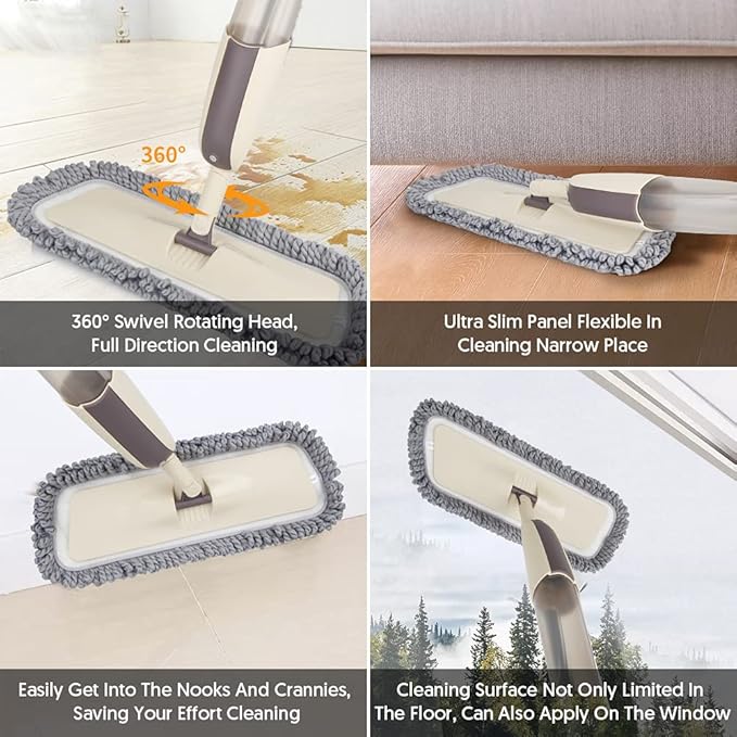 MEXERRIS Spray Wet Mops with 2 Refillable Bottles and 3X Washable Reusable Pads for Hardwood Floor Cleaning