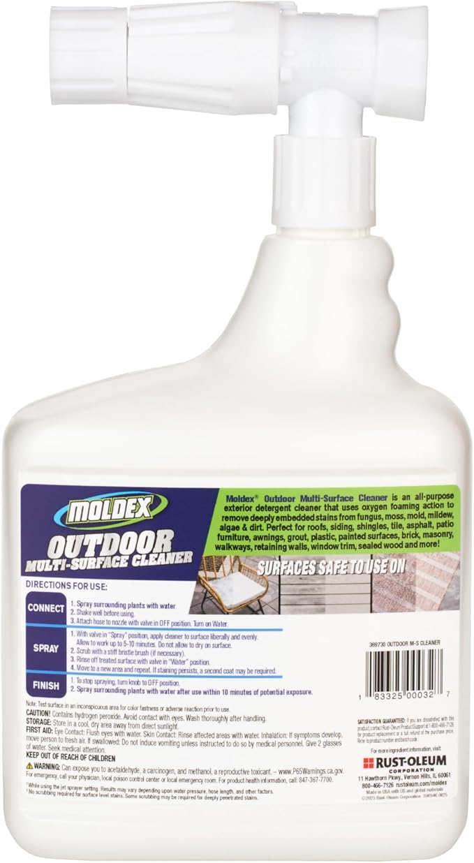 Moldex® Instant Outdoor Cleaner with Hose End, Non Bleach Formula, 64 oz – Fast Acting Spray for Mold and Mildew Stains on Siding, Decks, Fences and Exterior Surfaces