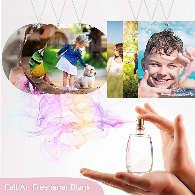 101Pcs Air Freshener Sublimation Blanks Kit Car Scented Hanging Sheets DIY Felt Sublimation Blank Air Freshener Sheet for Car and Home with Elastic Rope and Self-Seal Bags (Rectangle)