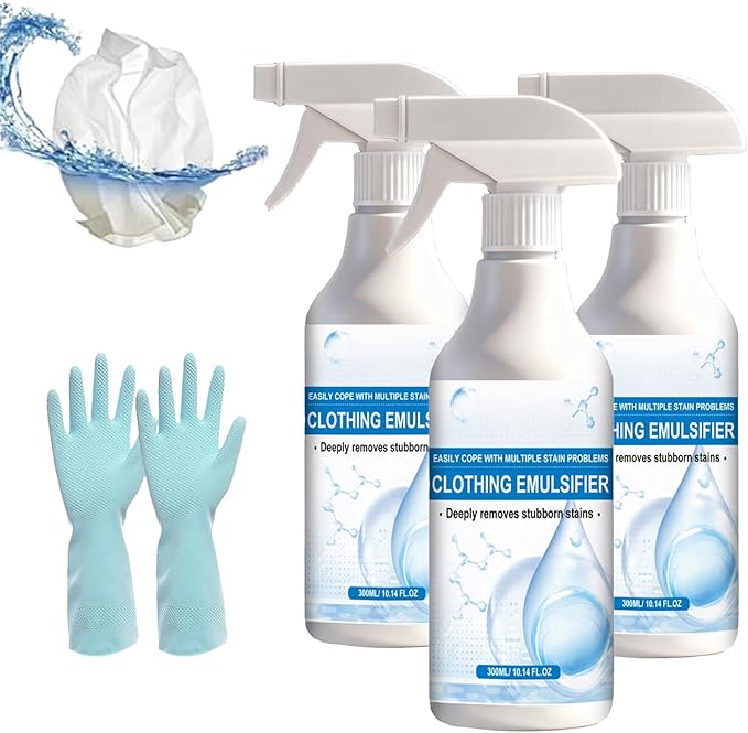 Fly Clothing Cleanse,300ML Fly Clothing Emulsifier,Non-ionic Laundry Pre-Treatment,Powerful Stain Remover Clothes Dry Clean Spray,No Damage Fabric Spot,Also Features Smoothing Properties (3 bottles)