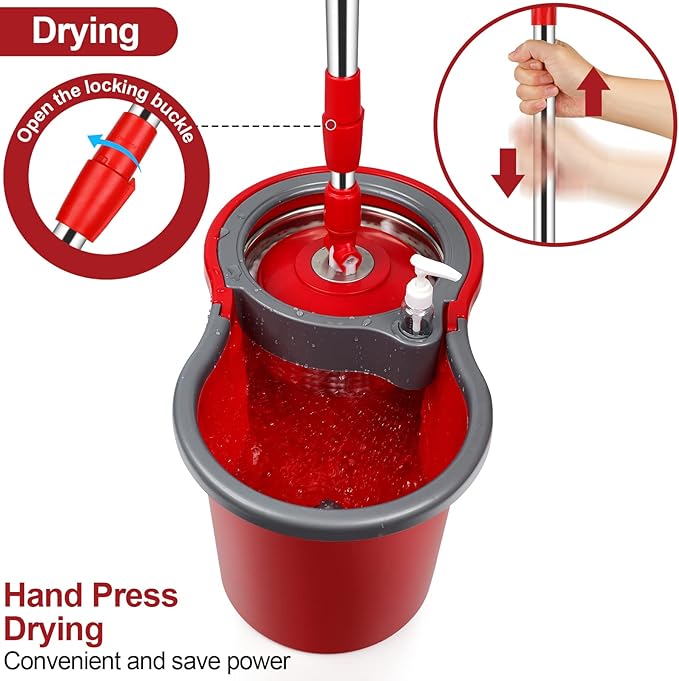 Spin Mop and Bucket with Wringer Set，Mop and Bucket Set for Floor Cleaning with 3 Mop Refills 61 inches Telescoping Rod for Office and Home use