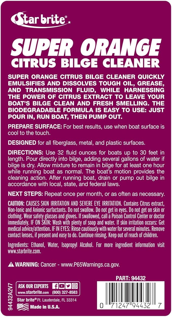 STAR BRITE Super Orange Citrus Bilge Cleaner - Biodegradable, Easy to Use - Pour In, Run Boat, Pump Out - Emulsifies Oil, Fuel & Leaves Bilge Clean With a Fresh Citrus Scent