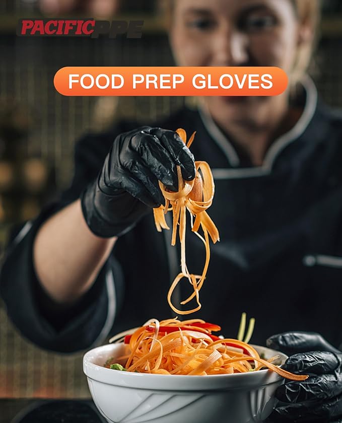PACIFIC PPE 6-mil Heavy Duty Black Nitrile Gloves, Chemical Resistant, Food Safe, Latex Free Disposable Gloves for Mechanic, Cooking, and Cleaning, 100PCs, Medium