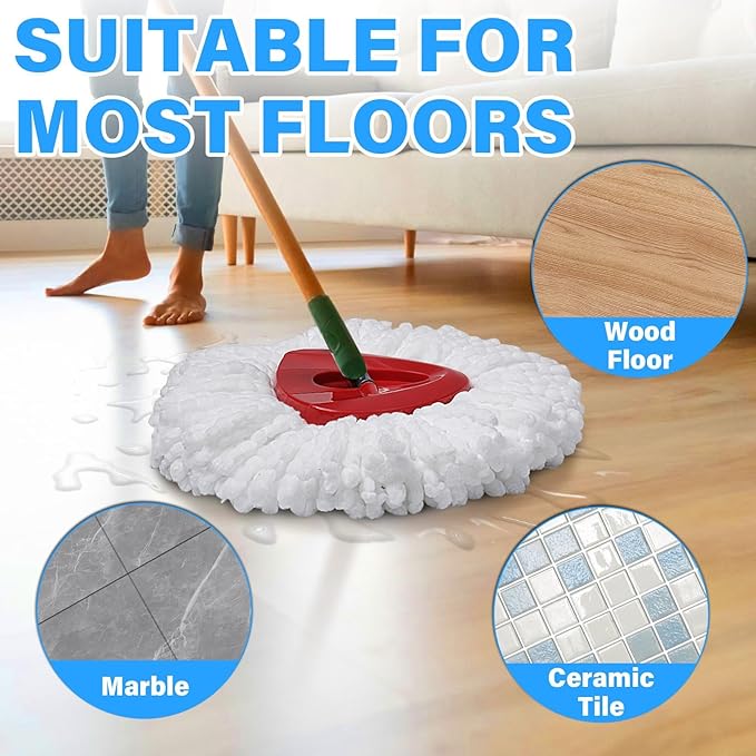 6 Pack Mop Heads Replacements for O-Cedar, Mop Replace Head Refills, Easywring Spin Mop Heads Replacements, Easy-to-Replace, Microfiber, Machine Washable, Easy Cleaning, White