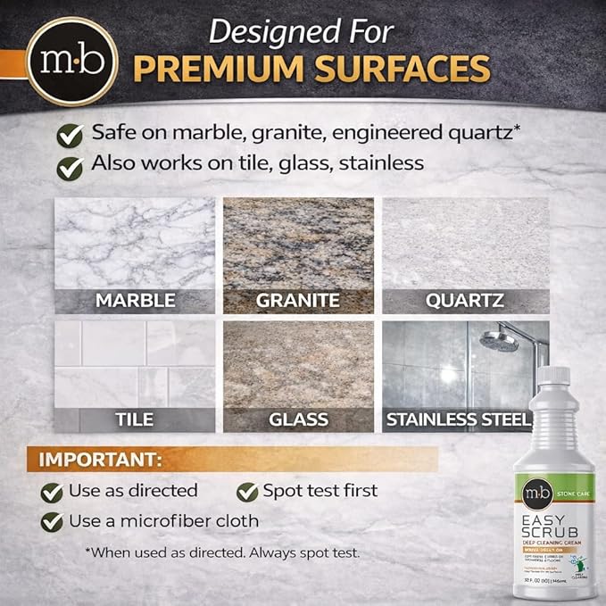 MB Stone Granite, Quartz Marble, Stone Countertop Cleaner for Countertops Showers Floors, Removes Water Spots, Soap, Film, Grease, Easy Scrub Deep Cleaning Cream Professional Grade Abrasive