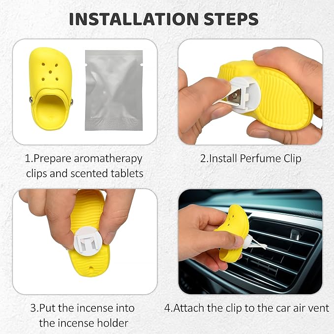 1 Pack Cute Car Air Freshener,Shoe Shape Car Vent Clips with 2PCS Refills Solid Fragrance Replacement Pads Car Decor Car Perfume Clip Car Interior Accessories for Men/Women（Yellow）