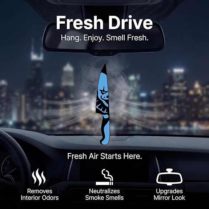 12Pcs Car Air Fresheners Horror Movie Style, Classic Character Knife Design Hanging Scent Cards for Rearview Mirror, Gothic Creepy Decor, Halloween Christmas Gift. (Horror Knife)