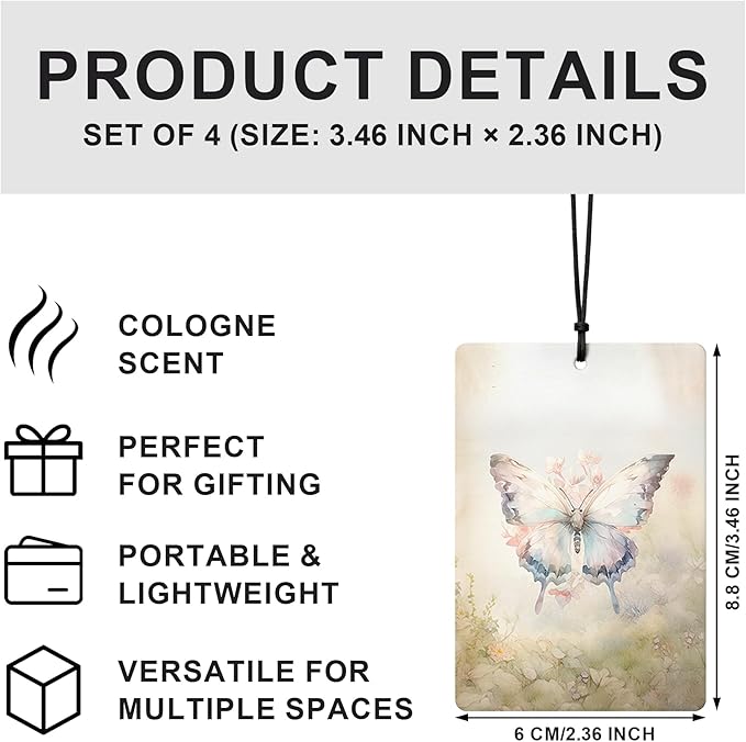 Floral Butterfly Moth Car Air Freshener 4 Pcs, Cottagecore Spring Botanical Wildflower Insect Hanging Air Freshener for Cars Closet Drawer Books, Butterfly Car Accessories for Women