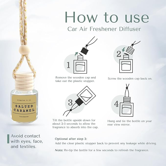 Salted Caramel, 2 Pack, Car Air Hanging Essential Oil Diffuser, Car Air Freshener Diffuser with Long Lasting Essential Oils, Aromatherapy Vehicle Diffuser by Simplee & Co