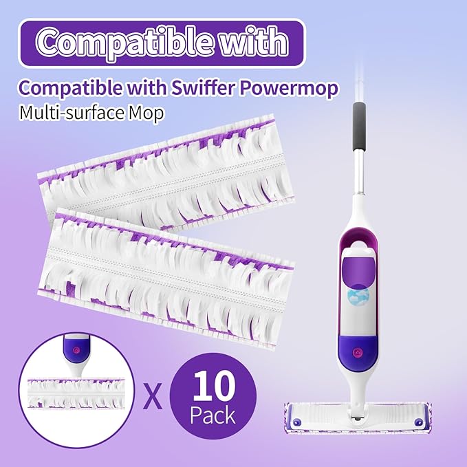 10 Pack Disposable Power Mop Pads for Swiffer Power Mop Pads, Compatible with Swiffer Power Mop Refills, Unscented Spray Replacement Floor Cleaning Refills for urface/Hardwood Floor Cleaning