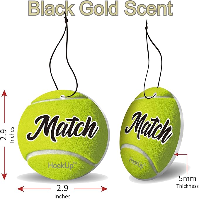 Tennis Car Air Freshener by HookUp - 10 Pack - Black Gold Scent (Extra Strong) | Unique Tennis Gift for Players, Coach, Fans | Hanging Car Accessory with Long Lasting Fresheners Smell