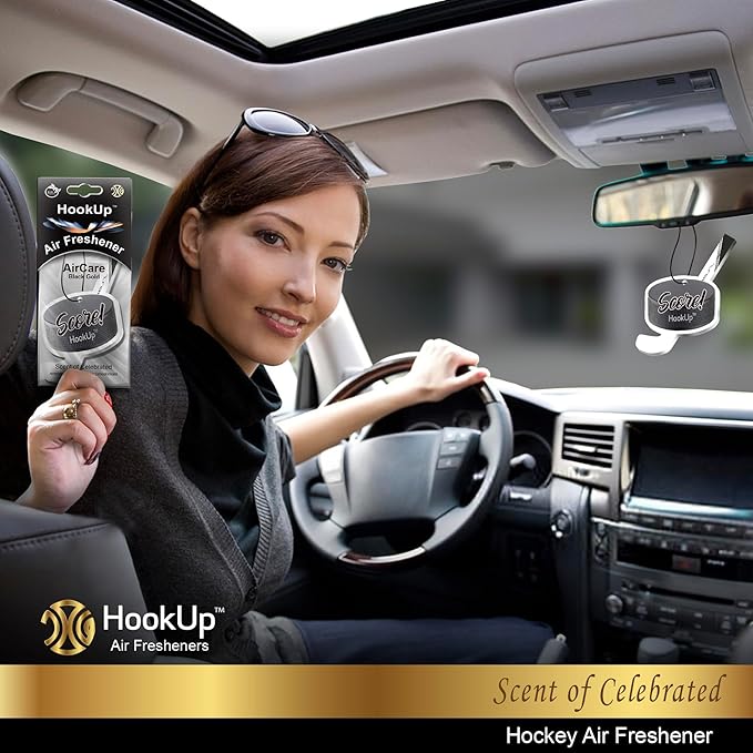 Hockey Car Air Freshener by HookUp - 4 Pack - Black Gold Scent (Extra Strong) | Unique Hockey Gift for Players, Coach, Fans | Hanging Car Accessory with Long Lasting Fresheners Smell