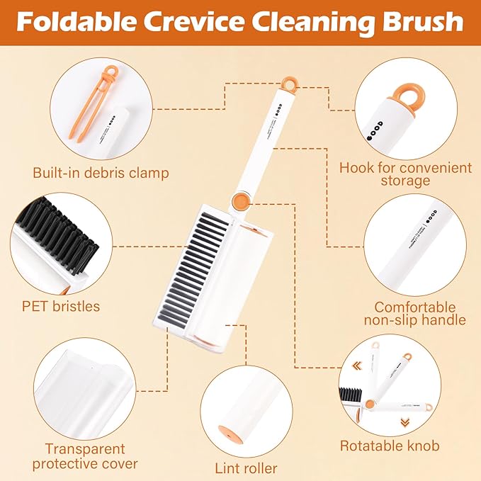 3-in-1 Pet Hair Remover Tool: Soft Dust Brush, Lint Roller for Clothes & Bench Brush with 180° Adjustable Handle, Pet Hair Removal for Dog/Cat Hair on Clothes, Bed, Sofa (White, One Size)