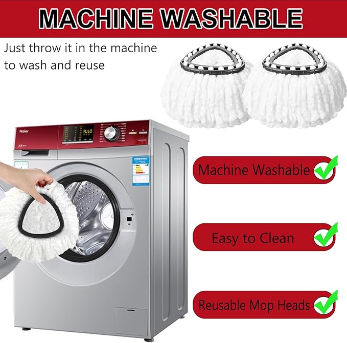 8Pcs Mop Head Replacement,Spin Mop Replacement Head Compatible with Cedar Easywring 1-Tank System Including Machine Washable & Easy to Replace,6 Spin mop Replacement Heads,1 Brush Head and 1 Base