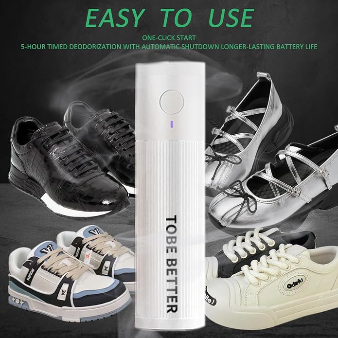 Shoe Deodorizer Rechargeable Ozone Tech Eliminates Odors in All Footwear, Auto Shut-Off Durable Freshener