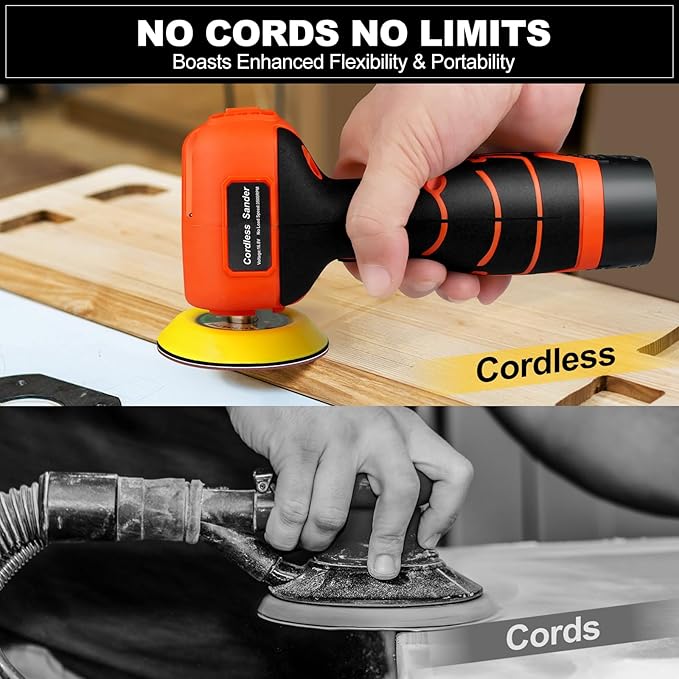 Cordless Sander, 3" Palm Sander with 16.8V 3.0Ah Li-ion Battery, 3500RPM Mini Polisher, 19 Accessories Sanders Tool for Sanding/Polishing/Waxing/Cleaning
