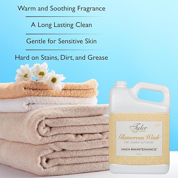 Tyler Candle Glamorous Wash Laundry Detergent, High Maintenance Bundle with Tyler Candle Mixer Melts, Autoglam Freshener, and Stain Remover Pen (1 Gallon)