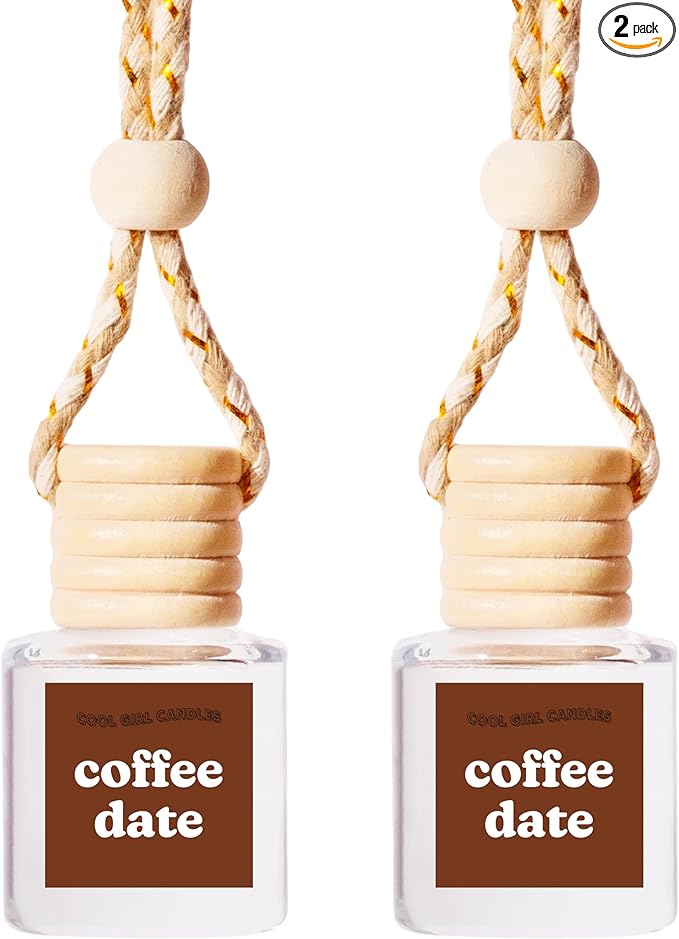 COOLGIRLCANDLES Coffee Date Car Hanging Fragrance Oil Diffuser - Air Freshener for Essential Oils, Scents Aromatherapy Automobile, Long Lasting Car Bottle